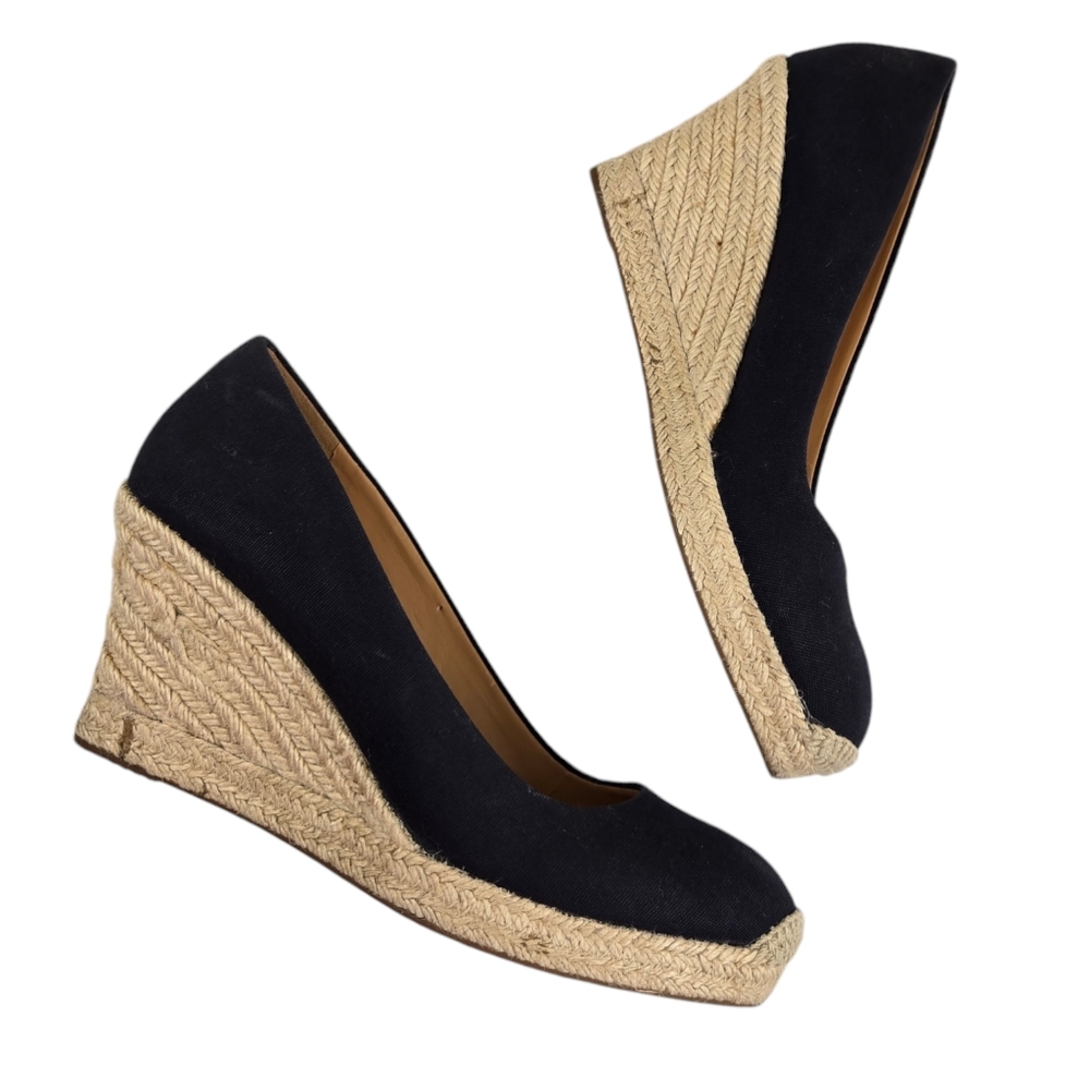 J. Crew Women's Size 9.5 Black Canvas Espadrille Wedges
